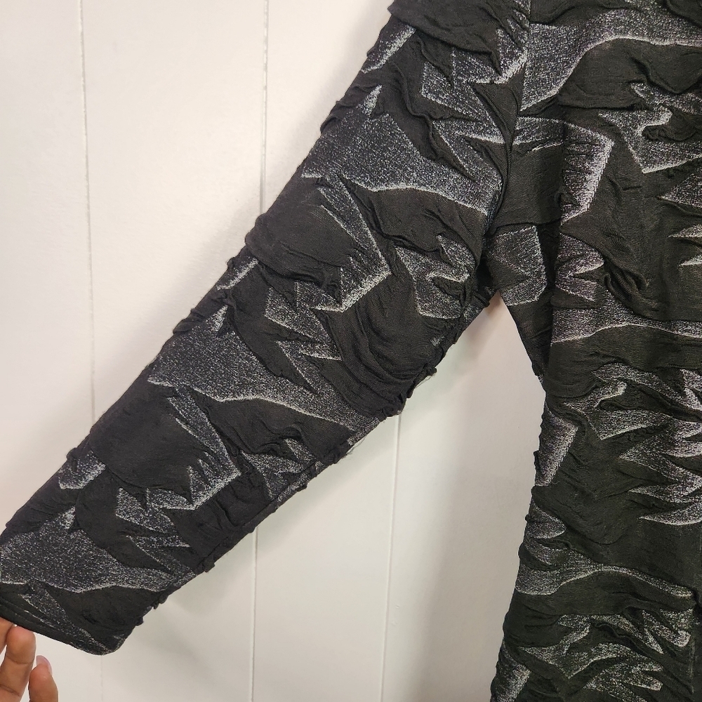 Frank Lyman Black Print V-Neck Wrap Top Stretchy 3/4 Sleeves Size 12 Vintage Y2k - Picture 2 of 9